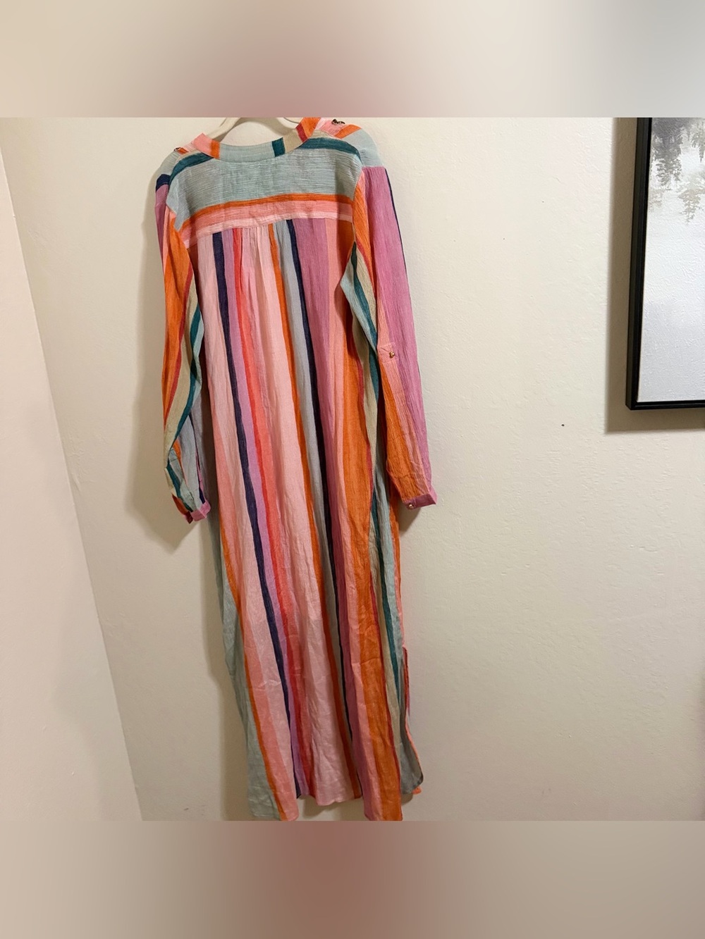 Soft Surroundings Aruba Striped Embroidered Gauze Caftan Maxi Dress M NWT - Picture 15 of 15